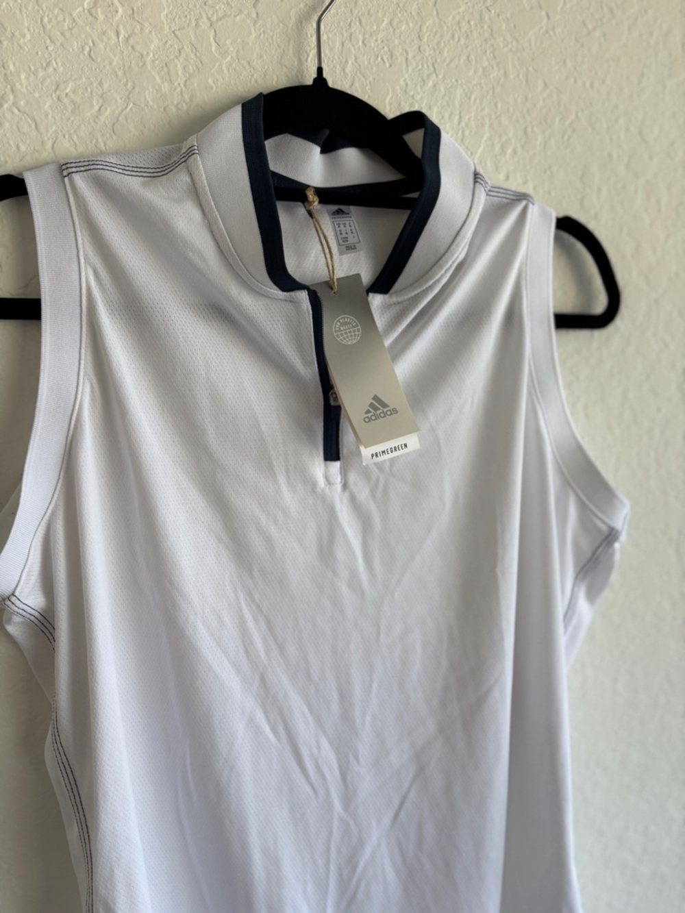 NWT adidas Equipment Sleeveless Golf Polo Shirt Women’s XL White Navy Athletic